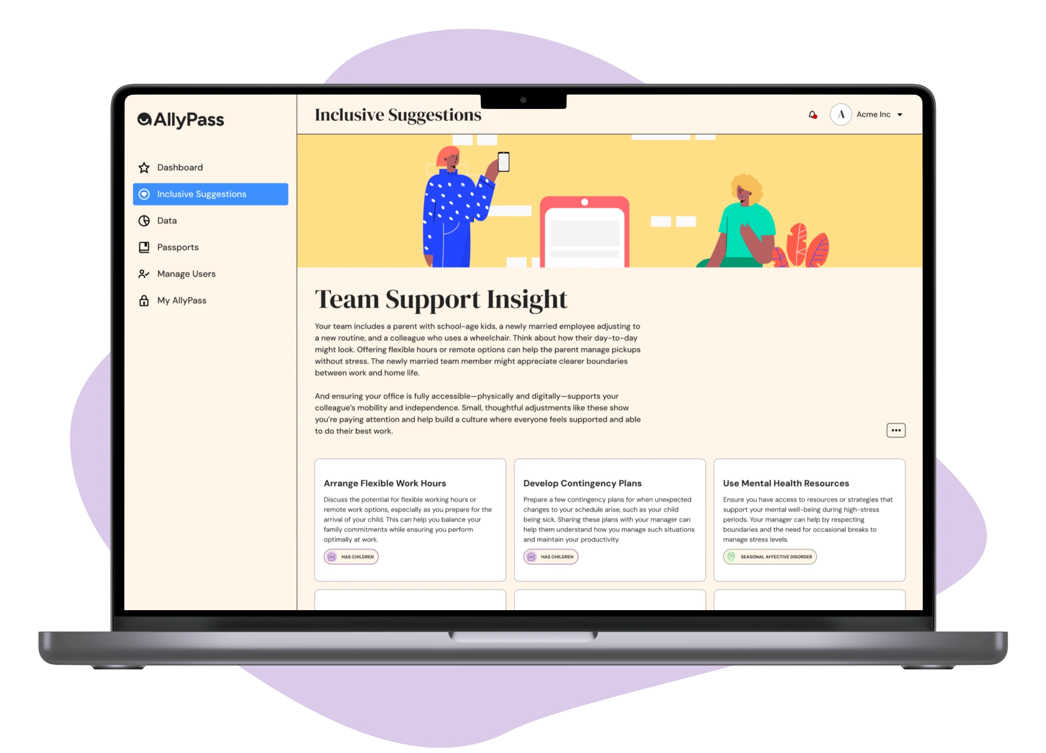 AllyPass dashboard showing inclusive workplace support features
